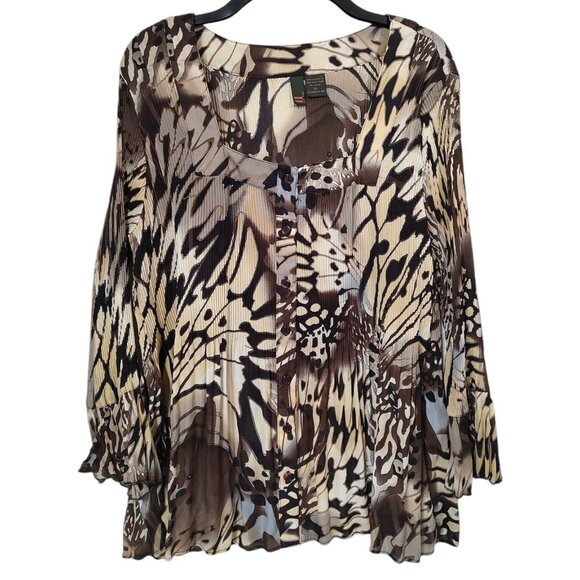 SereNade blouse top size XL 3/4 bell sleeve square neck pleated button down - Picture 1 of 5